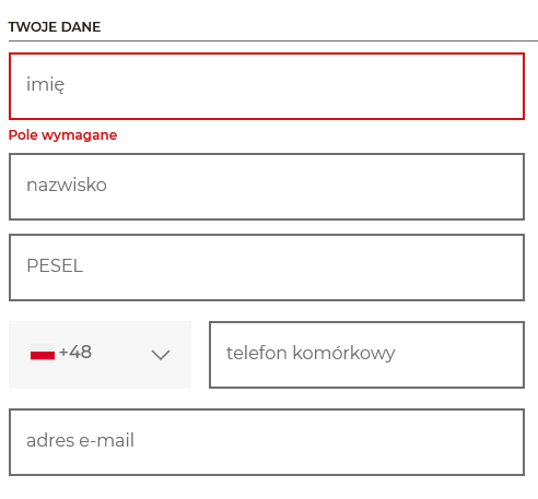 W formularzu podaj wymagane dane W formularzu podaj wymagane dane