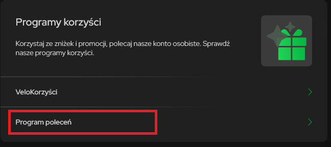 Swój kod promocyjny do VeloBanku znajdziesz w Programie poleceń